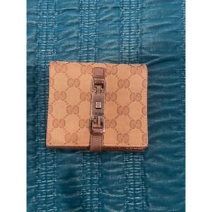 Gucci‎ GG Canvas Brown Leather Trim Wallet Vintage Designer